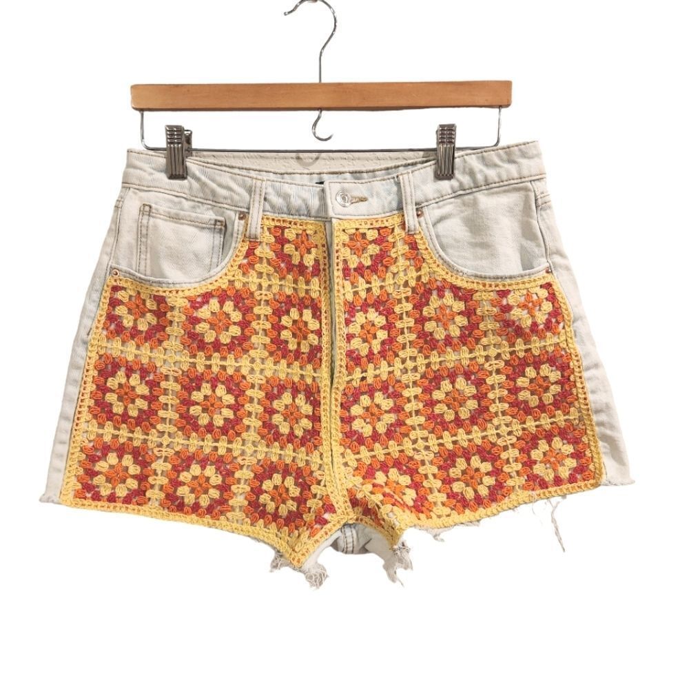 Wild Fable High Rise Denim Crochet shorts Size 12 Orane Pink